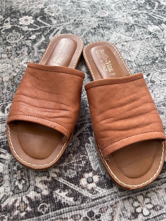 Bella Vita Shoes - Bella Vita Rust-Tan Leather Slide Mules